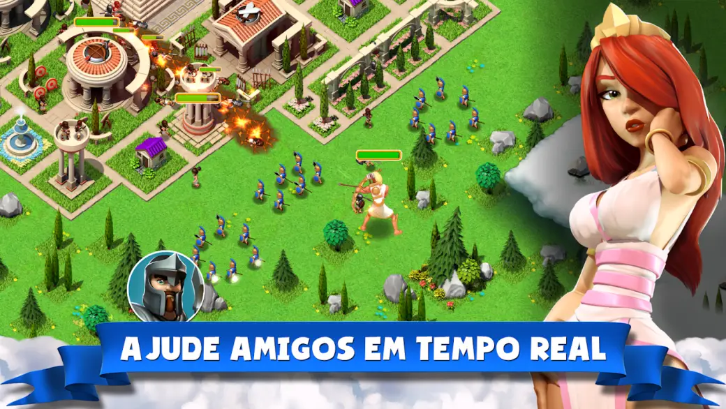 Ecrã de seleção de deuses em Gods of Olympus com as respetivas fichas e poderes